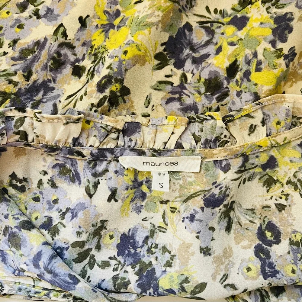 Maurices Cream Multicolor Ditsy Floral Print Ruffle Smock Blouse Small Women’s - Picture 9 of 11